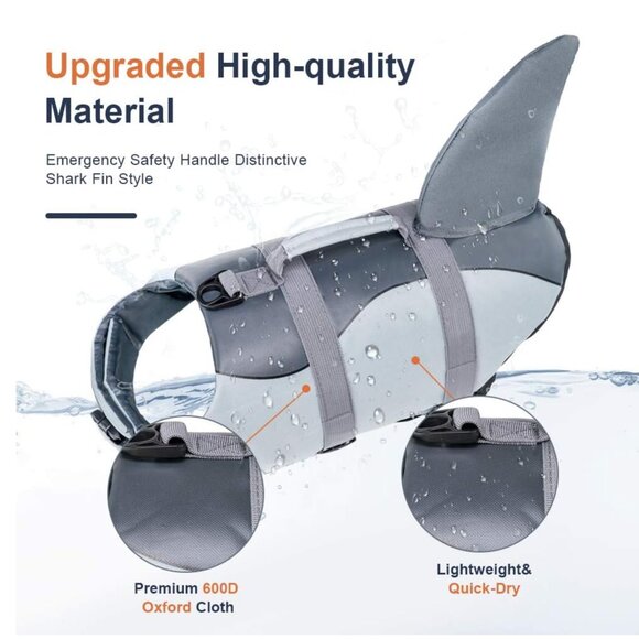 Shark Life Jackets for Dogs, Adjustable Life Vest Swimming Pool Beach Boating, L - Picture 2 of 10